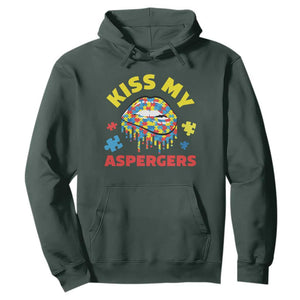 Funny Kiss My Aspergers Hoodie Asperger Syndrome Autism Awareness Puzzle Lips TS11 Dark Forest Green Print Your Wear