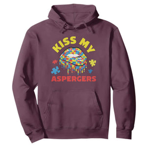 Funny Kiss My Aspergers Hoodie Asperger Syndrome Autism Awareness Puzzle Lips TS11 Maroon Print Your Wear
