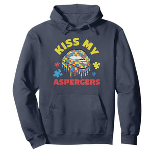 Funny Kiss My Aspergers Hoodie Asperger Syndrome Autism Awareness Puzzle Lips TS11 Navy Print Your Wear