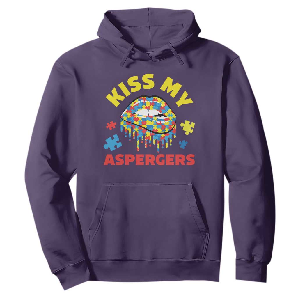 Funny Kiss My Aspergers Hoodie Asperger Syndrome Autism Awareness Puzzle Lips TS11 Purple Print Your Wear