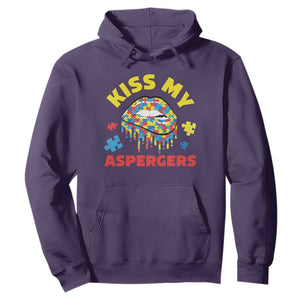 Funny Kiss My Aspergers Hoodie Asperger Syndrome Autism Awareness Puzzle Lips TS11 Purple Print Your Wear