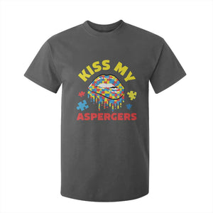 Funny Kiss My Aspergers T Shirt For Kid Asperger Syndrome Autism Awareness Puzzle Lips TS11 Dark Heather Print Your Wear