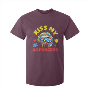 Funny Kiss My Aspergers T Shirt For Kid Asperger Syndrome Autism Awareness Puzzle Lips TS11 Maroon Print Your Wear