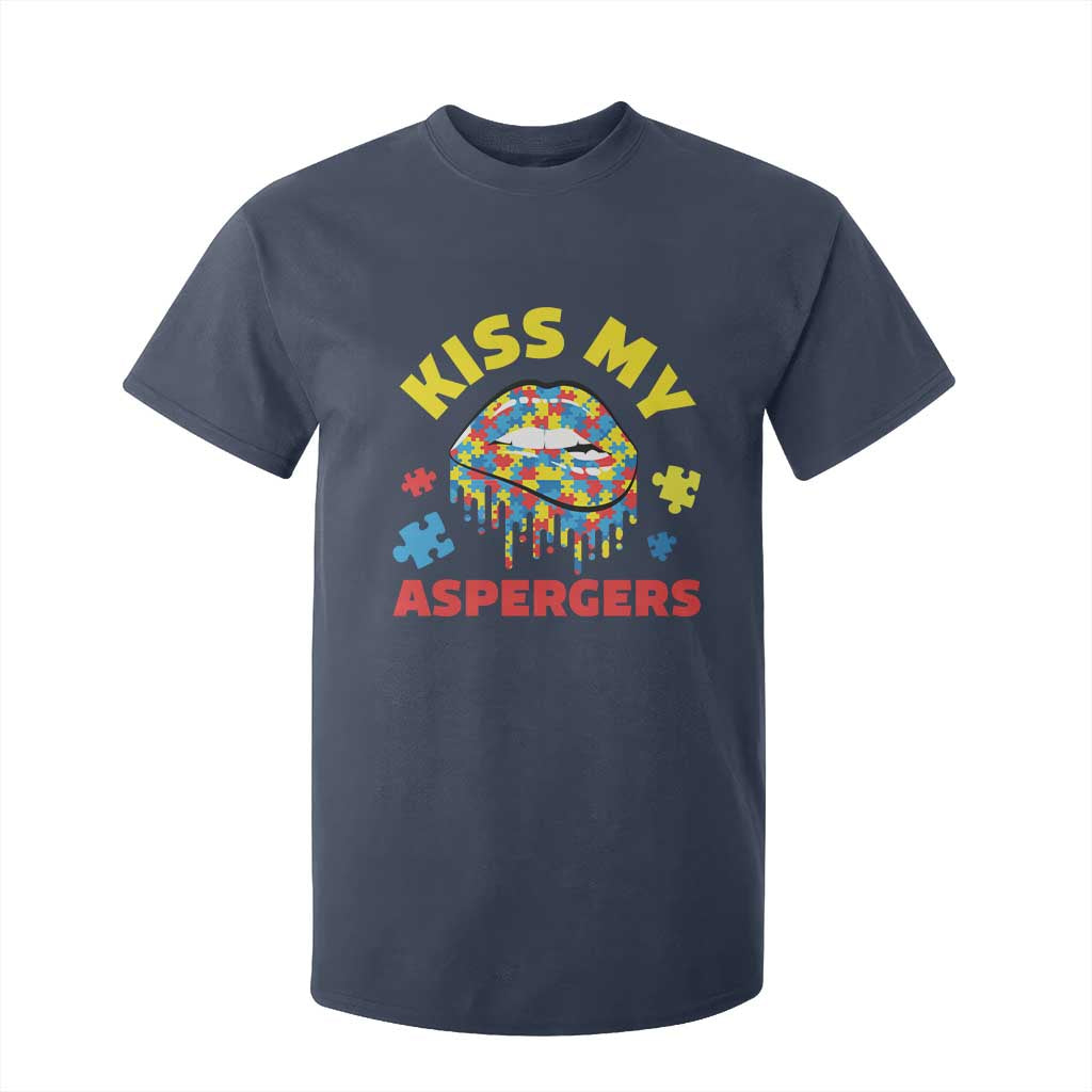 Funny Kiss My Aspergers T Shirt For Kid Asperger Syndrome Autism Awareness Puzzle Lips TS11 Navy Print Your Wear
