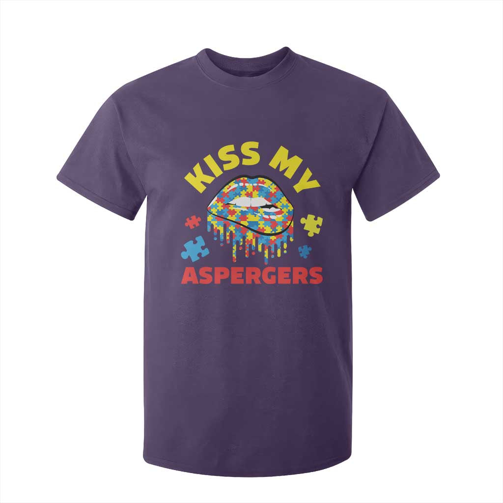 Funny Kiss My Aspergers T Shirt For Kid Asperger Syndrome Autism Awareness Puzzle Lips TS11 Purple Print Your Wear