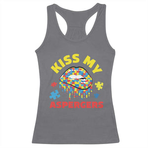 Funny Kiss My Aspergers Racerback Tank Top Asperger Syndrome Autism Awareness Puzzle Lips TS11 Charcoal Print Your Wear