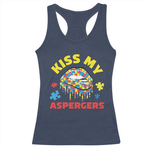 Funny Kiss My Aspergers Racerback Tank Top Asperger Syndrome Autism Awareness Puzzle Lips TS11 Navy Print Your Wear