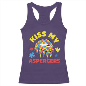 Funny Kiss My Aspergers Racerback Tank Top Asperger Syndrome Autism Awareness Puzzle Lips TS11 Purple Print Your Wear
