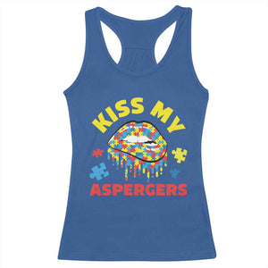 Funny Kiss My Aspergers Racerback Tank Top Asperger Syndrome Autism Awareness Puzzle Lips TS11 Royal Blue Print Your Wear