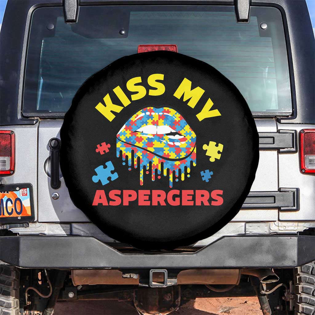 Funny Kiss My Aspergers Spare Tire Cover Asperger Syndrome Autism Awareness Puzzle Lips TS11 No hole Black Print Your Wear