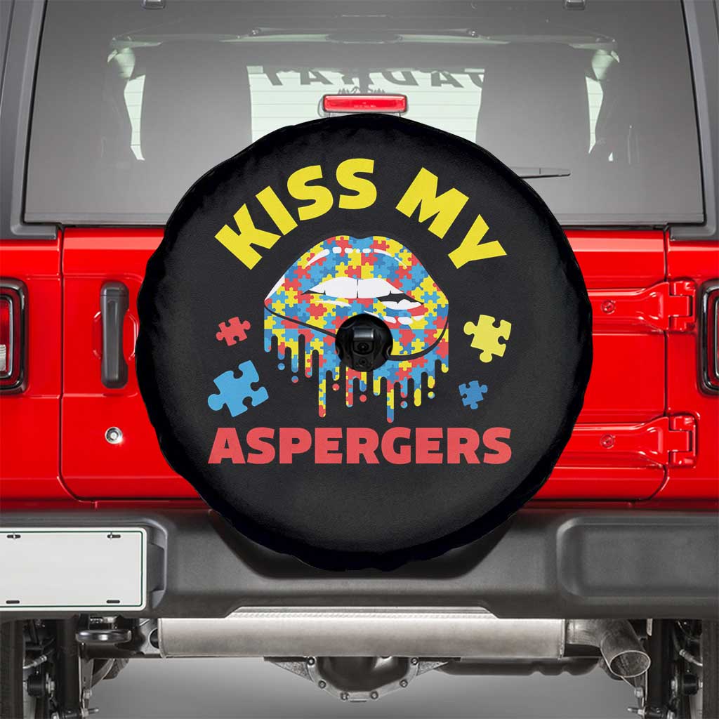 Funny Kiss My Aspergers Spare Tire Cover Asperger Syndrome Autism Awareness Puzzle Lips TS11 Black Print Your Wear