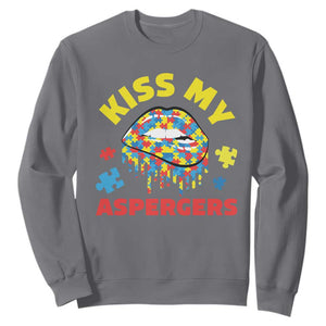 Funny Kiss My Aspergers Sweatshirt Asperger Syndrome Autism Awareness Puzzle Lips TS11 Charcoal Print Your Wear