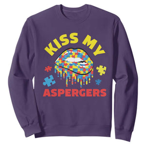 Funny Kiss My Aspergers Sweatshirt Asperger Syndrome Autism Awareness Puzzle Lips TS11 Purple Print Your Wear