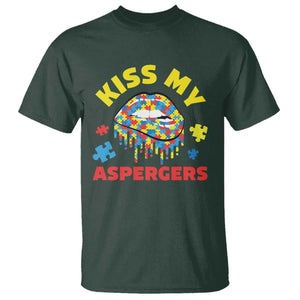 Funny Kiss My Aspergers T Shirt Asperger Syndrome Autism Awareness Puzzle Lips TS11 Dark Forest Green Print Your Wear