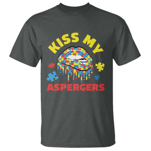 Funny Kiss My Aspergers T Shirt Asperger Syndrome Autism Awareness Puzzle Lips TS11 Dark Heather Print Your Wear