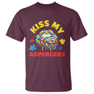 Funny Kiss My Aspergers T Shirt Asperger Syndrome Autism Awareness Puzzle Lips TS11 Maroon Print Your Wear