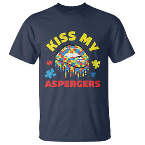 Funny Kiss My Aspergers T Shirt Asperger Syndrome Autism Awareness Puzzle Lips TS11 Navy Print Your Wear