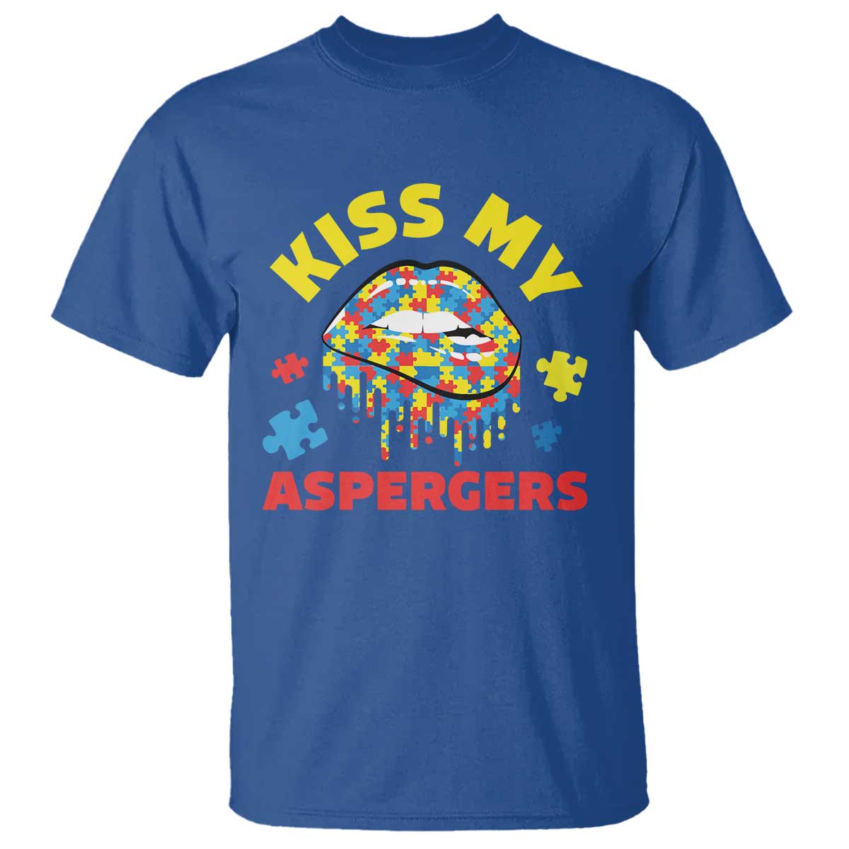 Funny Kiss My Aspergers T Shirt Asperger Syndrome Autism Awareness Puzzle Lips TS11 Royal Blue Print Your Wear