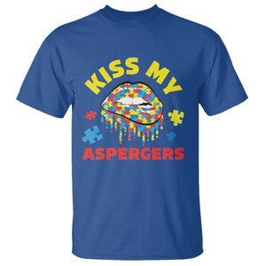 Funny Kiss My Aspergers T Shirt Asperger Syndrome Autism Awareness Puzzle Lips TS11 Royal Blue Print Your Wear
