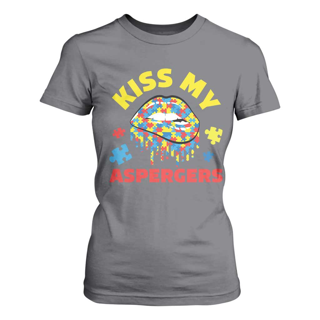 Funny Kiss My Aspergers T Shirt For Women Asperger Syndrome Autism Awareness Puzzle Lips TS11 Charcoal Print Your Wear