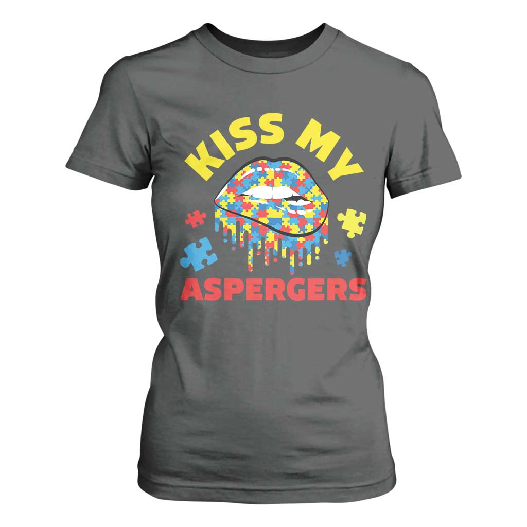 Funny Kiss My Aspergers T Shirt For Women Asperger Syndrome Autism Awareness Puzzle Lips TS11 Dark Heather Print Your Wear
