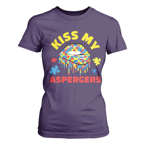 Funny Kiss My Aspergers T Shirt For Women Asperger Syndrome Autism Awareness Puzzle Lips TS11 Purple Print Your Wear