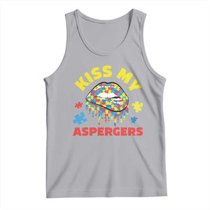 Funny Kiss My Aspergers Tank Top Asperger Syndrome Autism Awareness Puzzle Lips TS11 Athletic Heather Print Your Wear