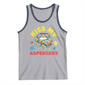 Funny Kiss My Aspergers Tank Top Asperger Syndrome Autism Awareness Puzzle Lips TS11 Athletic Heather Navy Print Your Wear