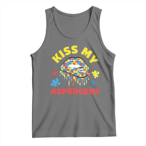 Funny Kiss My Aspergers Tank Top Asperger Syndrome Autism Awareness Puzzle Lips TS11 Black Heather Print Your Wear