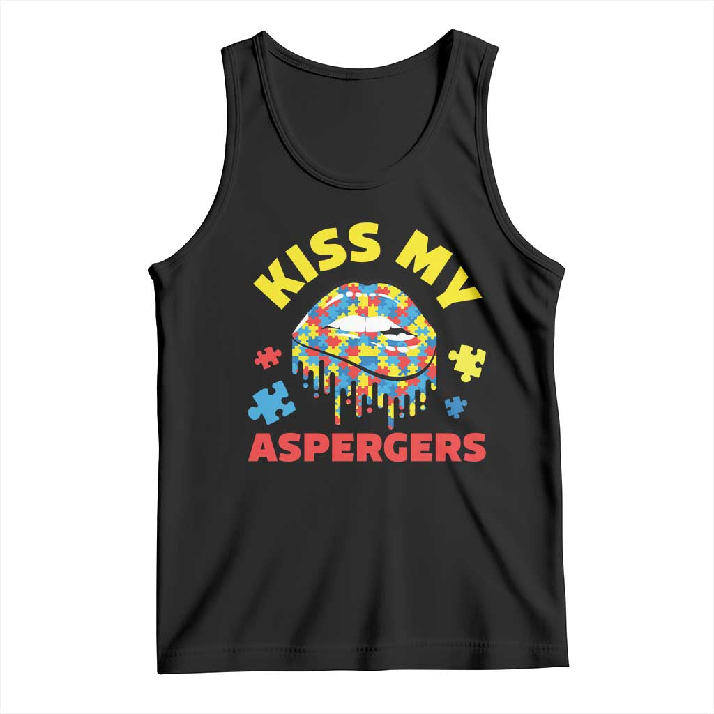 Funny Kiss My Aspergers Tank Top Asperger Syndrome Autism Awareness Puzzle Lips TS11 Black Print Your Wear