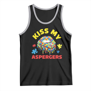 Funny Kiss My Aspergers Tank Top Asperger Syndrome Autism Awareness Puzzle Lips TS11 Black Athletic Heather Print Your Wear