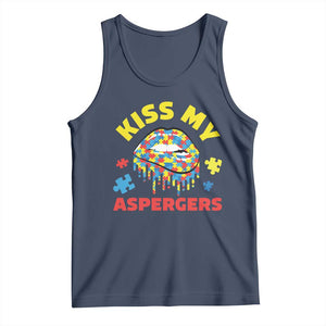 Funny Kiss My Aspergers Tank Top Asperger Syndrome Autism Awareness Puzzle Lips TS11 Navy Print Your Wear