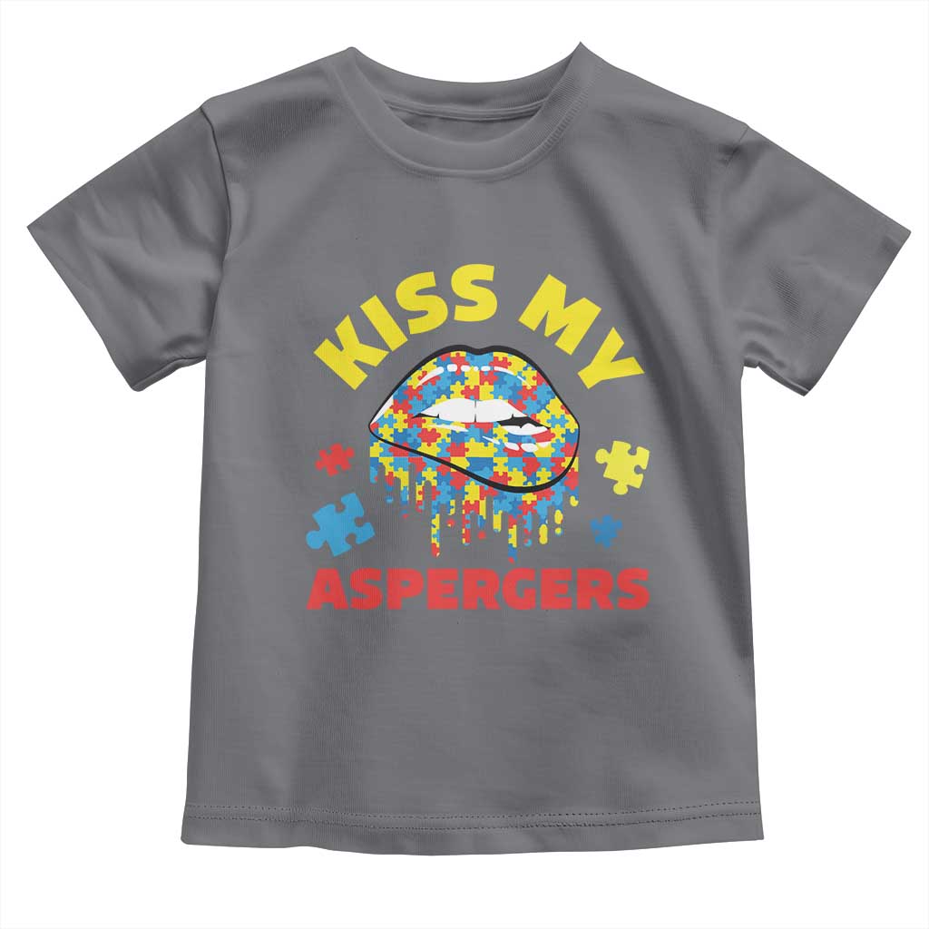Funny Kiss My Aspergers Toddler T Shirt Asperger Syndrome Autism Awareness Puzzle Lips TS11 Charcoal Print Your Wear