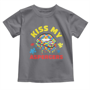 Funny Kiss My Aspergers Toddler T Shirt Asperger Syndrome Autism Awareness Puzzle Lips TS11 Charcoal Print Your Wear