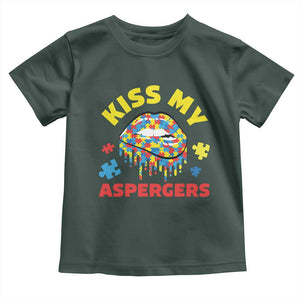 Funny Kiss My Aspergers Toddler T Shirt Asperger Syndrome Autism Awareness Puzzle Lips TS11 Dark Forest Green Print Your Wear