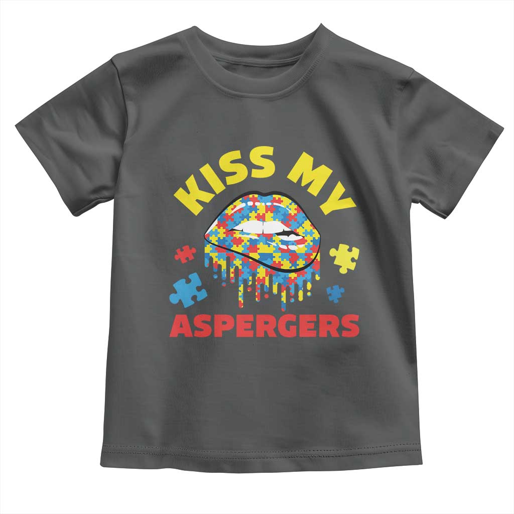 Funny Kiss My Aspergers Toddler T Shirt Asperger Syndrome Autism Awareness Puzzle Lips TS11 Dark Heather Print Your Wear