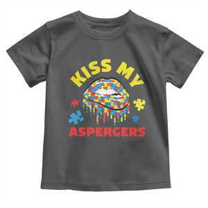Funny Kiss My Aspergers Toddler T Shirt Asperger Syndrome Autism Awareness Puzzle Lips TS11 Dark Heather Print Your Wear
