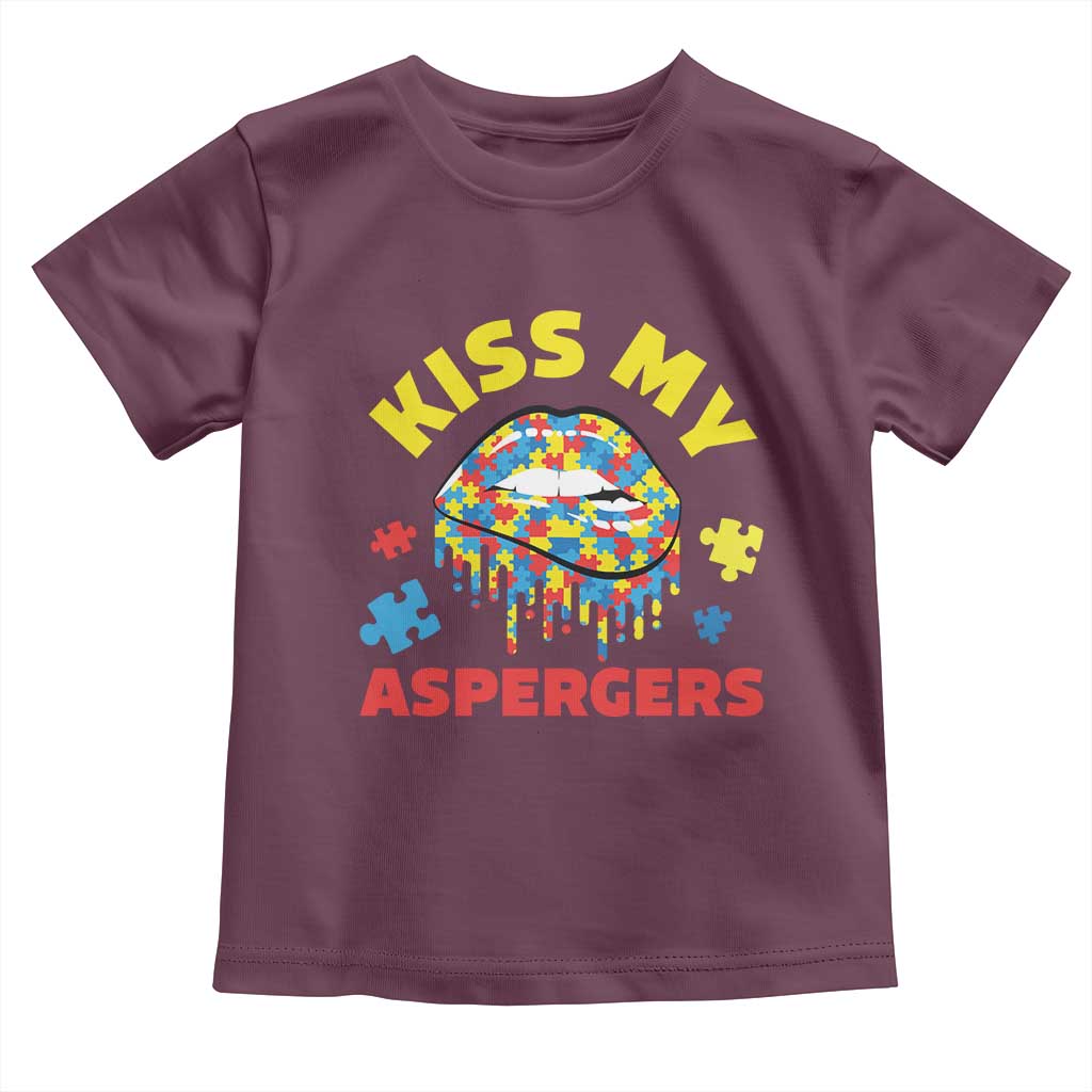 Funny Kiss My Aspergers Toddler T Shirt Asperger Syndrome Autism Awareness Puzzle Lips TS11 Maroon Print Your Wear