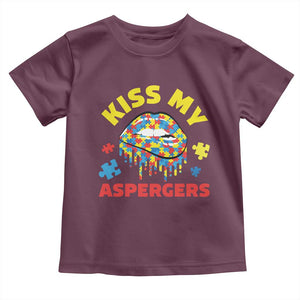 Funny Kiss My Aspergers Toddler T Shirt Asperger Syndrome Autism Awareness Puzzle Lips TS11 Maroon Print Your Wear
