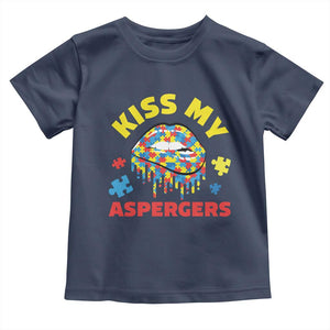 Funny Kiss My Aspergers Toddler T Shirt Asperger Syndrome Autism Awareness Puzzle Lips TS11 Navy Print Your Wear