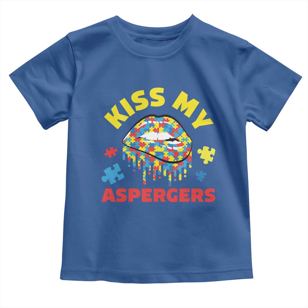 Funny Kiss My Aspergers Toddler T Shirt Asperger Syndrome Autism Awareness Puzzle Lips TS11 Royal Blue Print Your Wear