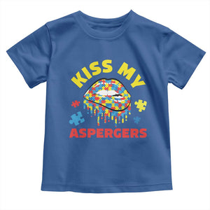 Funny Kiss My Aspergers Toddler T Shirt Asperger Syndrome Autism Awareness Puzzle Lips TS11 Royal Blue Print Your Wear