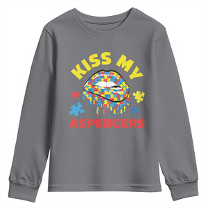 Funny Kiss My Aspergers Youth Sweatshirt Asperger Syndrome Autism Awareness Puzzle Lips TS11 Charcoal Print Your Wear