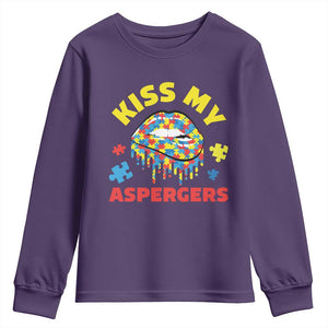 Funny Kiss My Aspergers Youth Sweatshirt Asperger Syndrome Autism Awareness Puzzle Lips TS11 Purple Print Your Wear