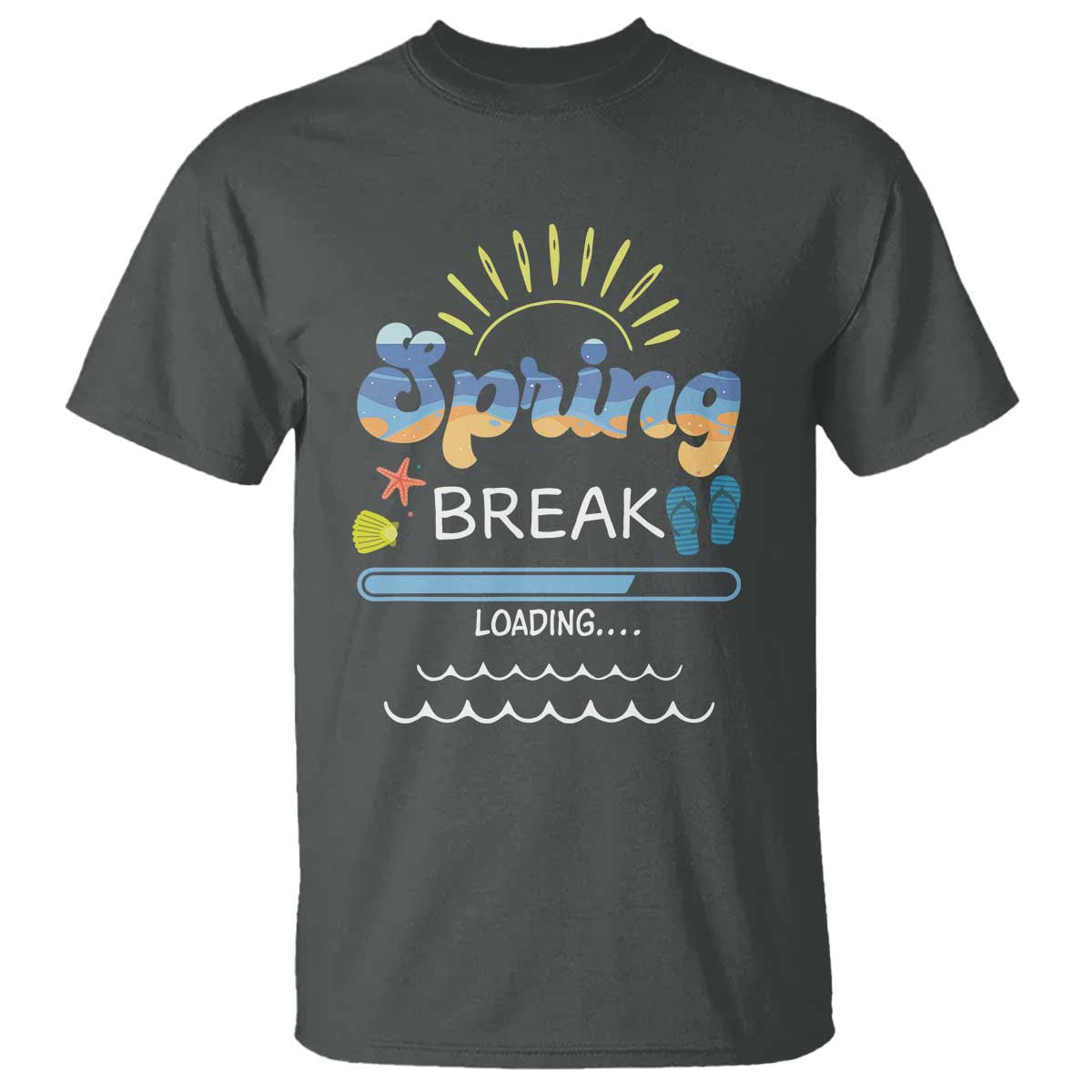 Funny Spring Break Loading T Shirt Spring Vacation Beach Sunshine TS11 Dark Heather Print Your Wear