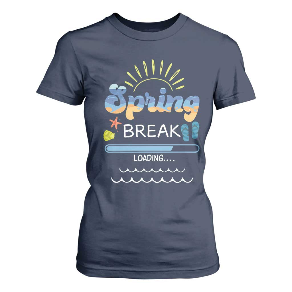 Funny Spring Break Loading T Shirt For Women Spring Vacation Beach Sunshine TS11 Navy Print Your Wear