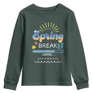 Funny Spring Break Loading Youth Sweatshirt Spring Vacation Beach Sunshine TS11 Dark Forest Green Print Your Wear