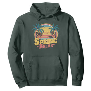 Funny Spring Break Hoodie Spring Vacation Beach Palm Tree TS11 Dark Forest Green Print Your Wear