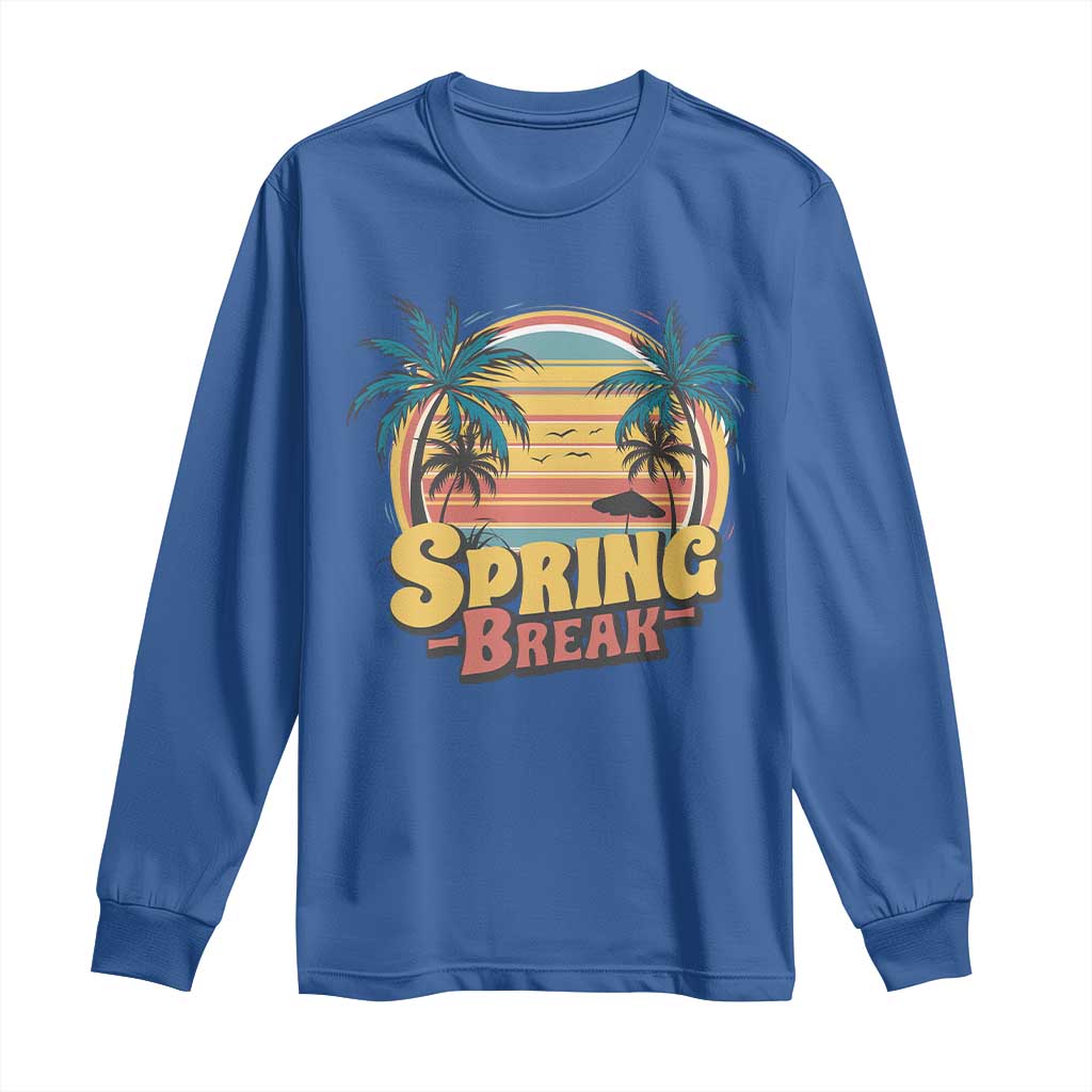 Funny Spring Break Long Sleeve Shirt Spring Vacation Beach Palm Tree TS11 Royal Blue Print Your Wear