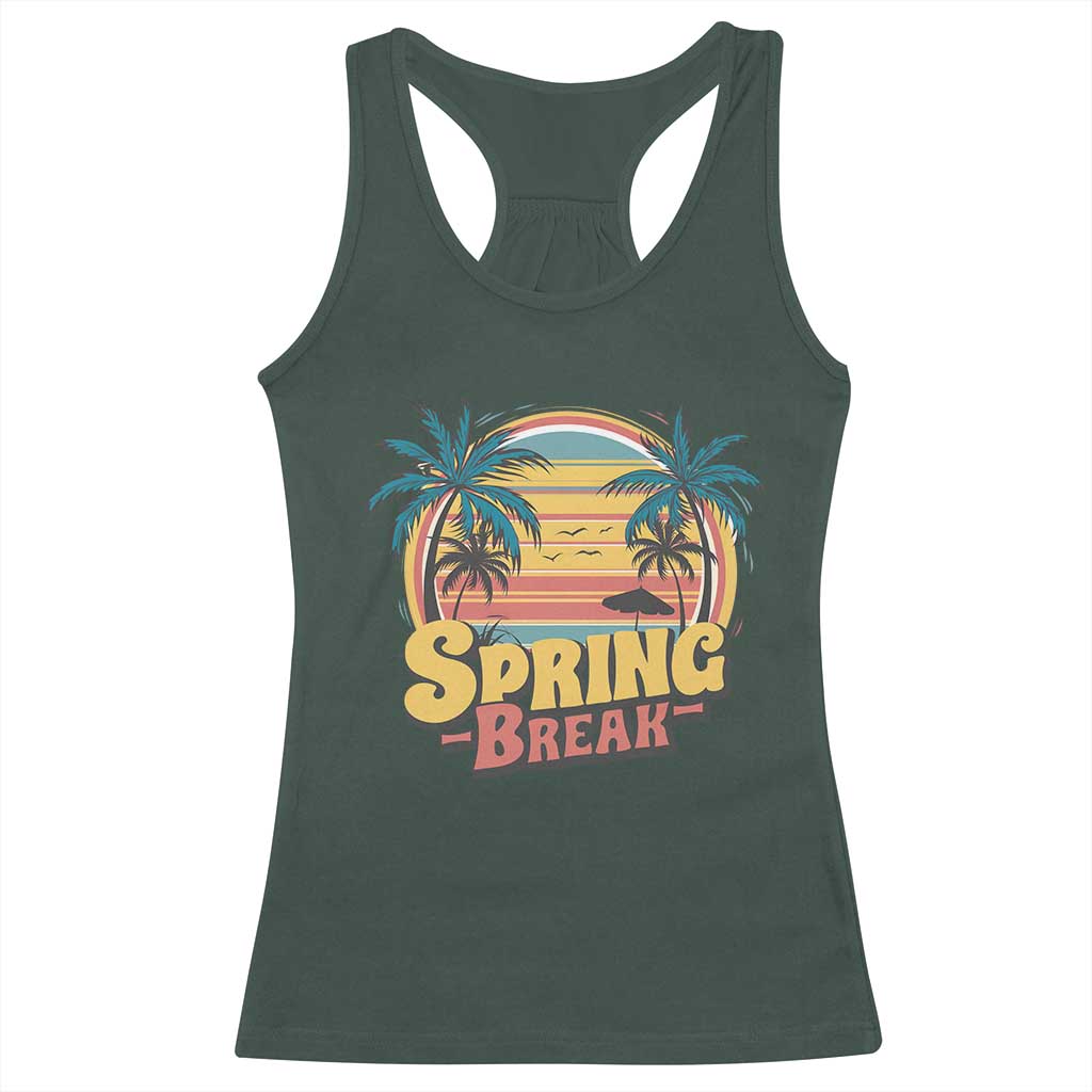 Funny Spring Break Racerback Tank Top Spring Vacation Beach Palm Tree TS11 Dark Forest Green Print Your Wear